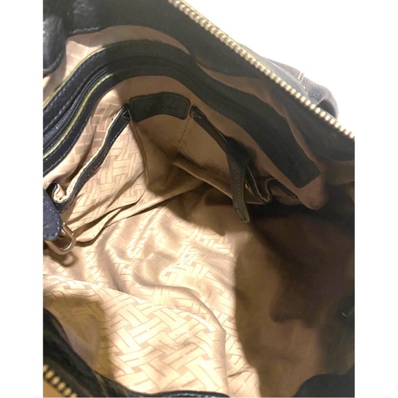 Cole haan navy blue Leather Hobo Bag with Curved Design and Pleated Texture - Picture 9 of 9